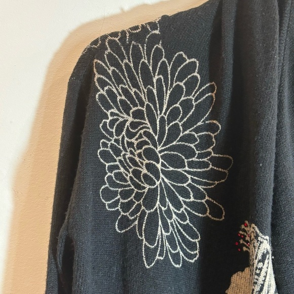 DESIGUAL Sz L Hibiscus Floral Sequin Sparkle Cascade Open Front Cardigan - Picture 2 of 12